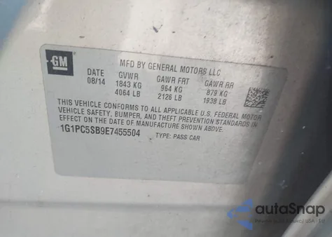 2014 Chevrolet Cruze 1Lt Auto z USA, uszkodzony, nr VIN 1G1PC5SB9E7455504